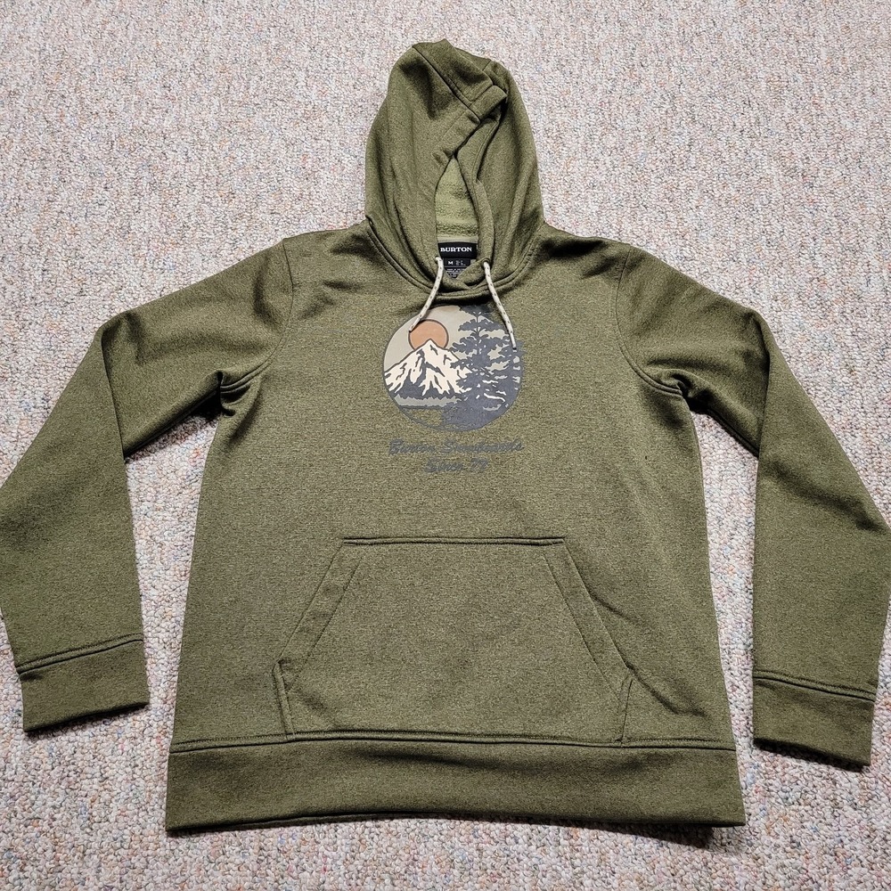 Burton Snowboards Sweatshirt Womens Medium Green Fleece Pullover Hoodie Logo‎